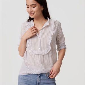 LOFT Striped Ruffle Bib Shirt